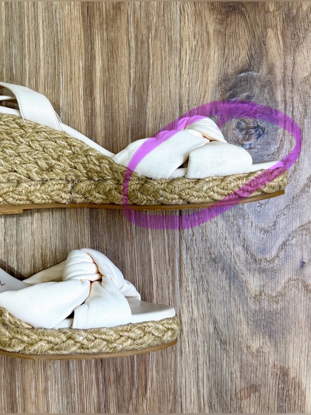 Stuart Weitzman Knotted Leather Espadrille Wedge Sandals White Size 7B